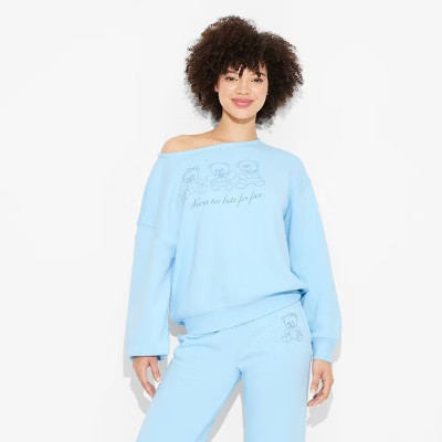 Women's Teddy Bear Graphic Sweatshirt - Blue M | Target