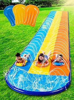 Sloosh 18ft Triple Water Slide and 3 Body Boards, Backyard Lawn Water Slides with Outdoor Slip Sp... | Amazon (US)