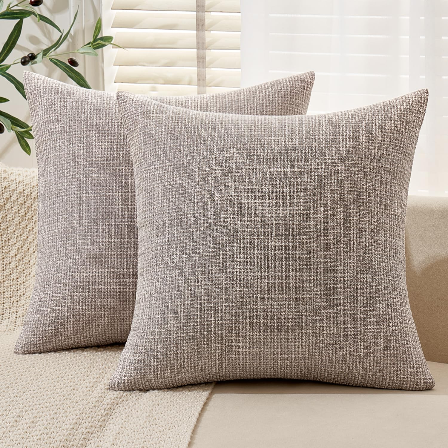 MIULEE Burlap Linen Throw Pillow Covers 20x20 Inch Set of 2 Khaki Decorative Pillows Modern Farmh... | Amazon (US)