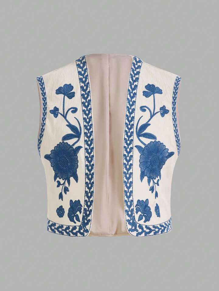 SHEIN MOD Floral Print Open Front Vest Coat | SHEIN