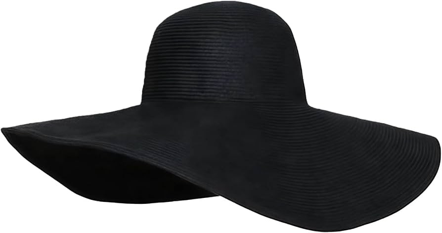 QUUPY Women's Floppy Wide Brim UPF 50 Summer Straw Hat, Black | Amazon (UK)