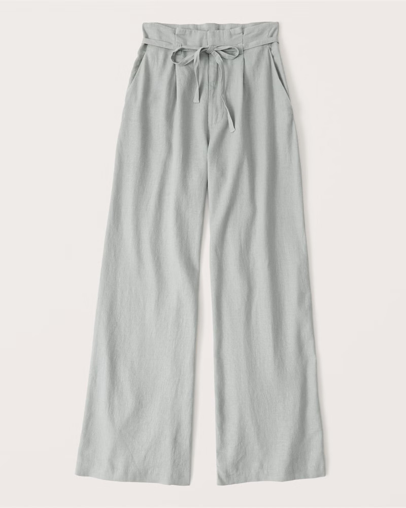 Linen Tailored Full-Length Wide Leg Pants | Abercrombie & Fitch (US)
