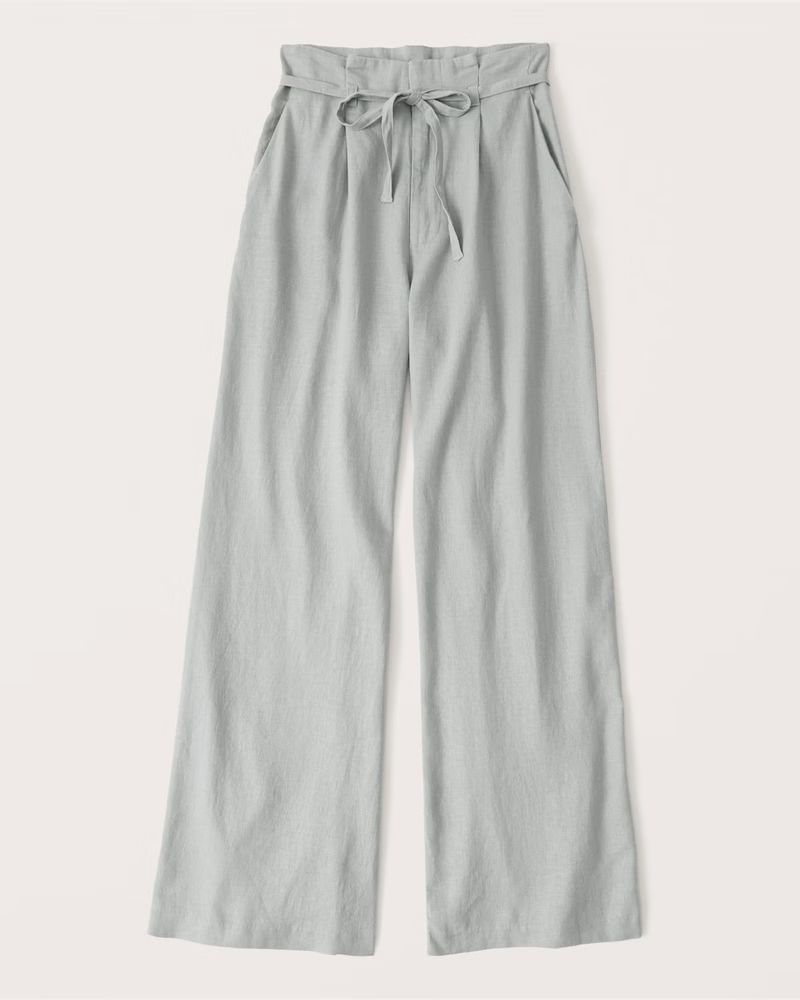 Linen Tailored Full-Length Wide Leg Pants | Abercrombie & Fitch (US)