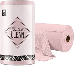 Microfiber Cleaning Cloth Roll -75 Pack, 12x12", Tear Away Towels, Reusable Washable Rags (Pink) | Amazon (US)