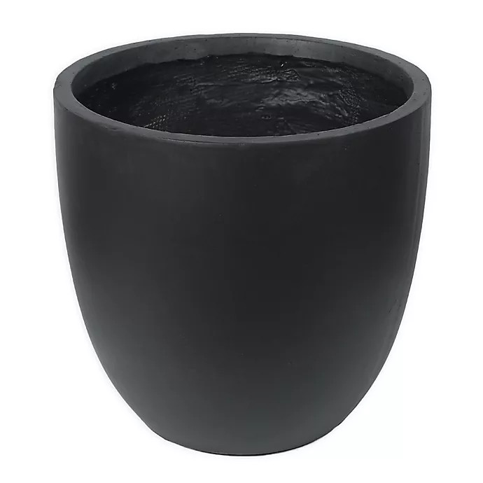 Smooth Stone Finish Large Round Bowl Planter in Black | Bed Bath & Beyond