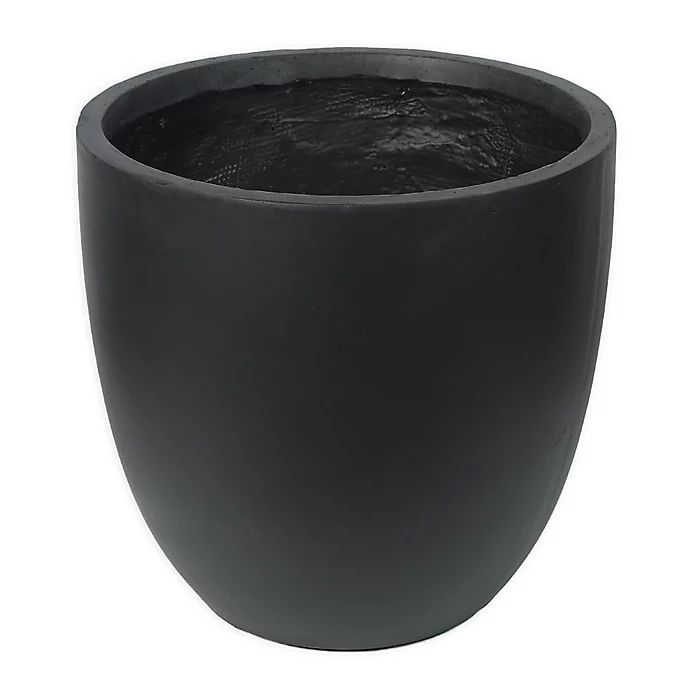 Smooth Stone Finish Large Round Bowl Planter in Black | Bed Bath & Beyond