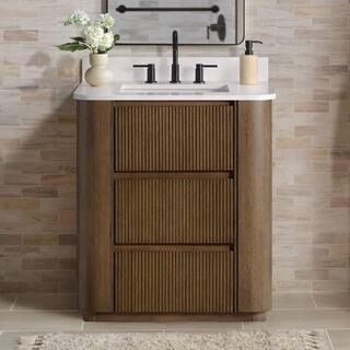 Home Decorators Collection Wilsham 31 in. Single Sink American Oak Bath Vanity with White Quartz ... | The Home Depot