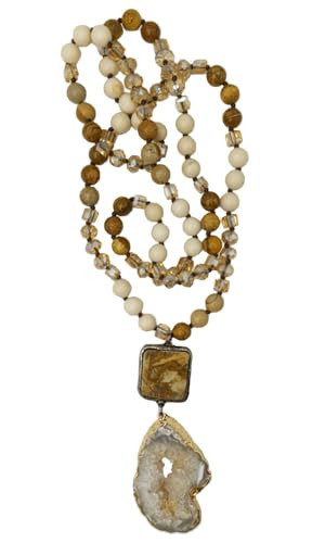 Yomisa Boho Necklaces for Women Men Long,Natural Fossil Beaded Agate Crystal Stone Pendant Necklaces for Womens Trendy,Handmade Bohemian Western Bead Necklace Fashion Charm Jewelry Gifts-Brown,34 Inch | Amazon (US)