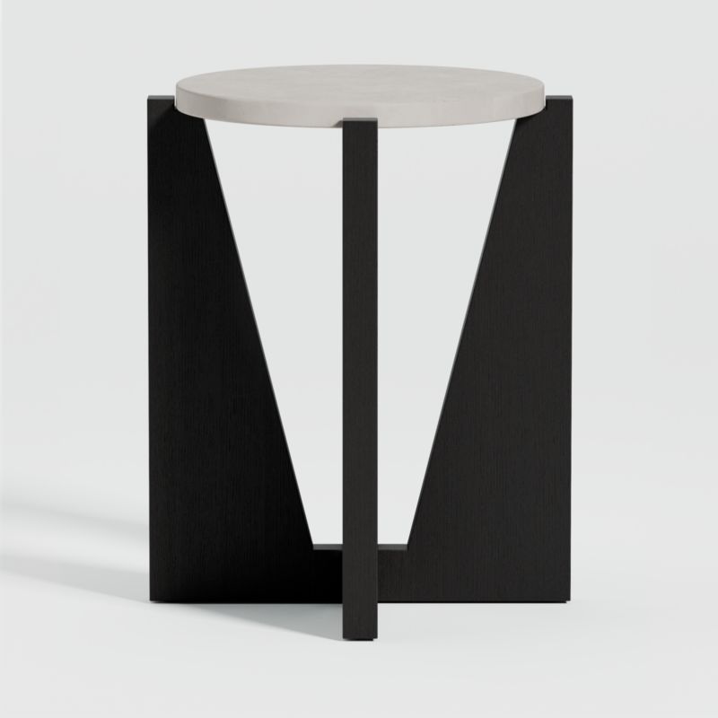 Miro Concrete Round End Table with Black Wood Base | Crate & Barrel | Crate & Barrel