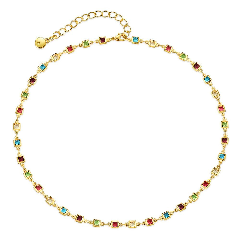 Gold Choker Necklace for Women 18k Gold Plated Adjustable Colorful Dainty Cubic Zirconia Necklace... | Amazon (US)