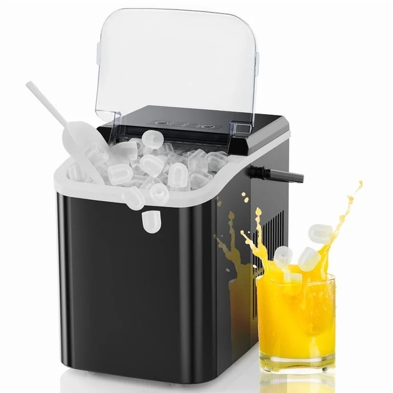 Gianna Countertop Ice Maker, 9 Bullet Ice Cubes in 6 Mins, 26lbs/24H, w/ Scoop & Basket, Black | Walmart (US)