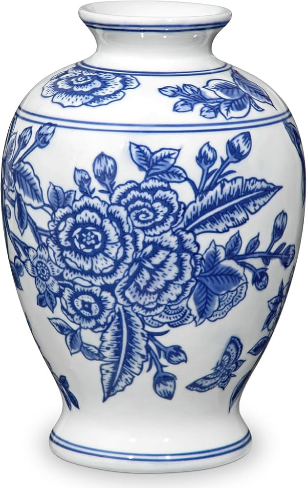Blue and White Vase, Ceramic Vase for Home Decor 9.4" Chinoiserie Vases for Flowers Blue and Whit... | Amazon (US)