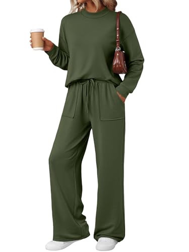 LILLUSORY Womens Lounge Two 2 Piece Sets Early Fall 2025 Fashion Outfits Clothes Clothing Matching Sweatsuit Sweat Suit Trendy Airport Travel Winter Loungewear Pajamas Cruise Old Money Army Green L | Amazon (US)