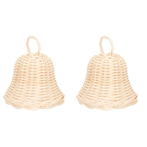 LUOZZY 2pcs Woven Rattan Bell Shape Ornament Handmade Straw Bell Hanging Pendant Christmas Party Photo Prop | Amazon (US)