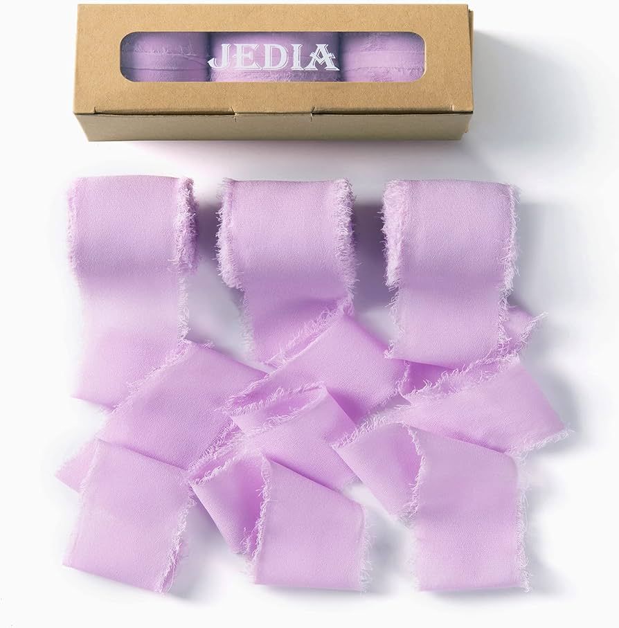 Light Purple Ribbon, 3 Rolls Handmade Fringe Chiffon Silk Ribbons, 1.5" x 7Yd Ribbon Set for Gift... | Amazon (US)
