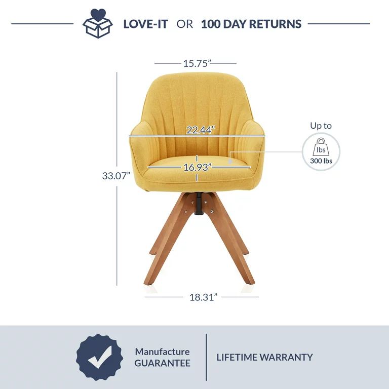 BELLEZE Mid Century Modern Swivel Accent Chair Linen Upholstered with Beech Wood Legs, Cute Desk ... | Walmart (US)
