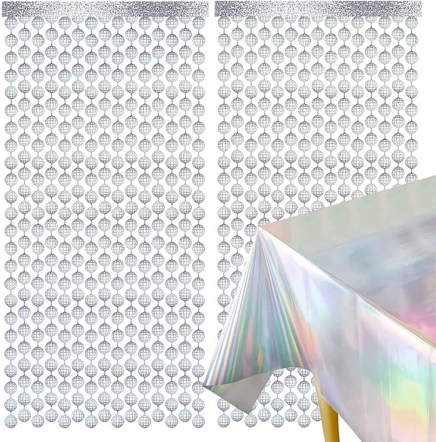 JIANGLAI Disco Ball Foil Curtain 2 pcs and 1 Piece Party Tablecloth- Last Disco Bachelorette Part... | Amazon (US)