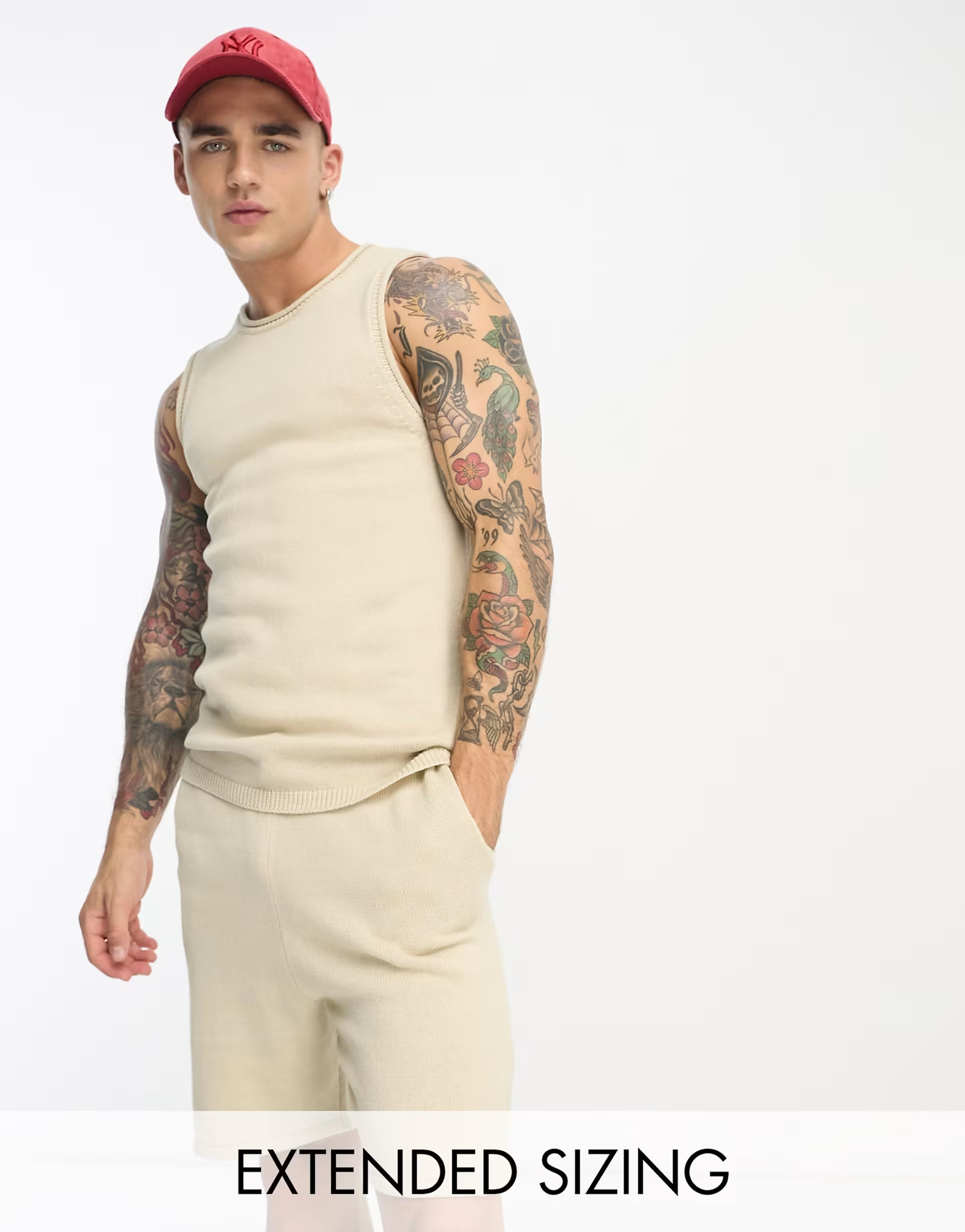 ASOS DESIGN oversized mid-weight knit cotton tank top in beige - part of a set | ASOS (Global)
