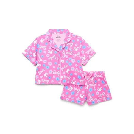 Barbie Girls Button Front Top and Shorts Pajama Set 2-Piece Sizes 4-12 | Walmart (US)