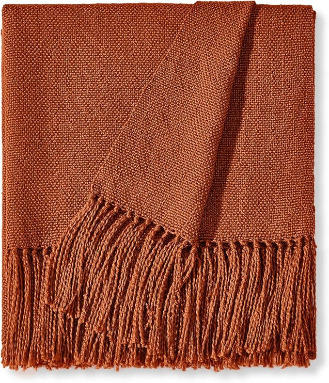 Rust Throw Blanket for Couch, Boho Throw Blanket with Fringe Tassel, Lightweight Fall Throw Blank... | Amazon (US)