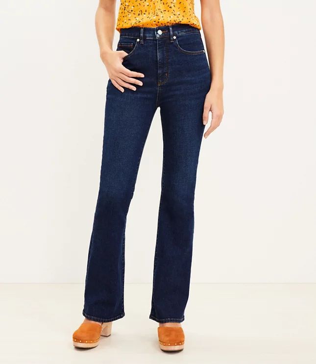 High Rise Slim Flare Jeans in Rich Dark Indigo Wash | LOFT