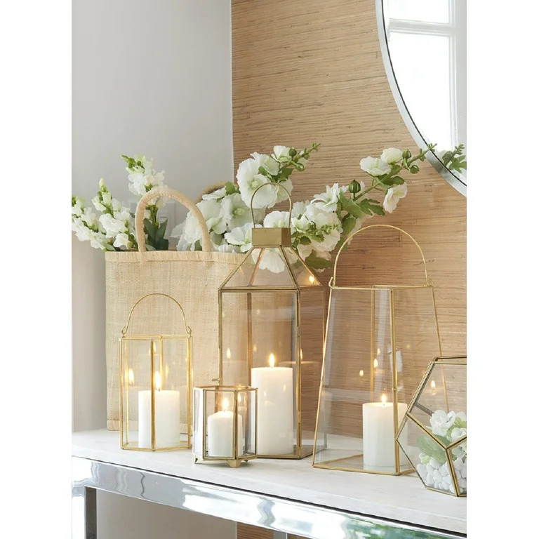 Serene Spaces Living Gold Decorative Hurricane Lantern Candle Holder with Glass Panels, Set of 4,... | Walmart (US)