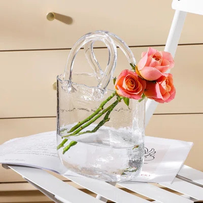 Glass Purse Vase For Flowers, Clear Bag Vases With Handle, Unique Cute Handbag Shape Decorative Flower Vases With Fish Bowl For Centerpieces Home Tabl | Wayfair North America