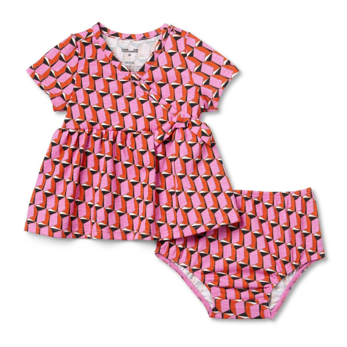 Baby Short Sleeve Pink Modern Geo Faux Wrap Dress - DVF for Target | Target
