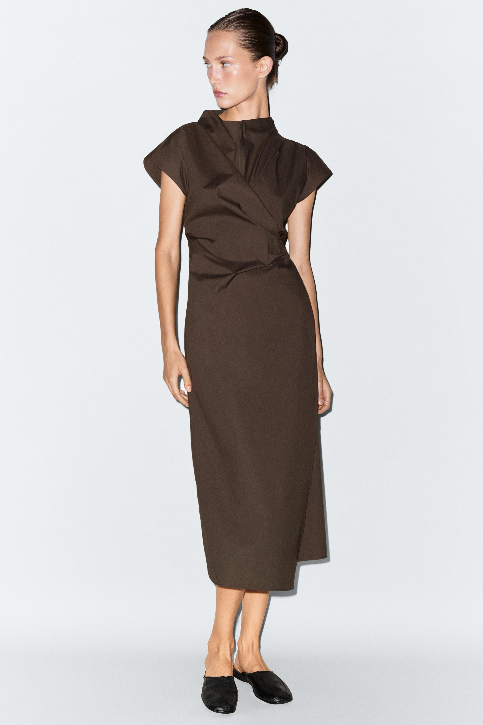 100% cotton draped poplin dress | Massimo Dutti US