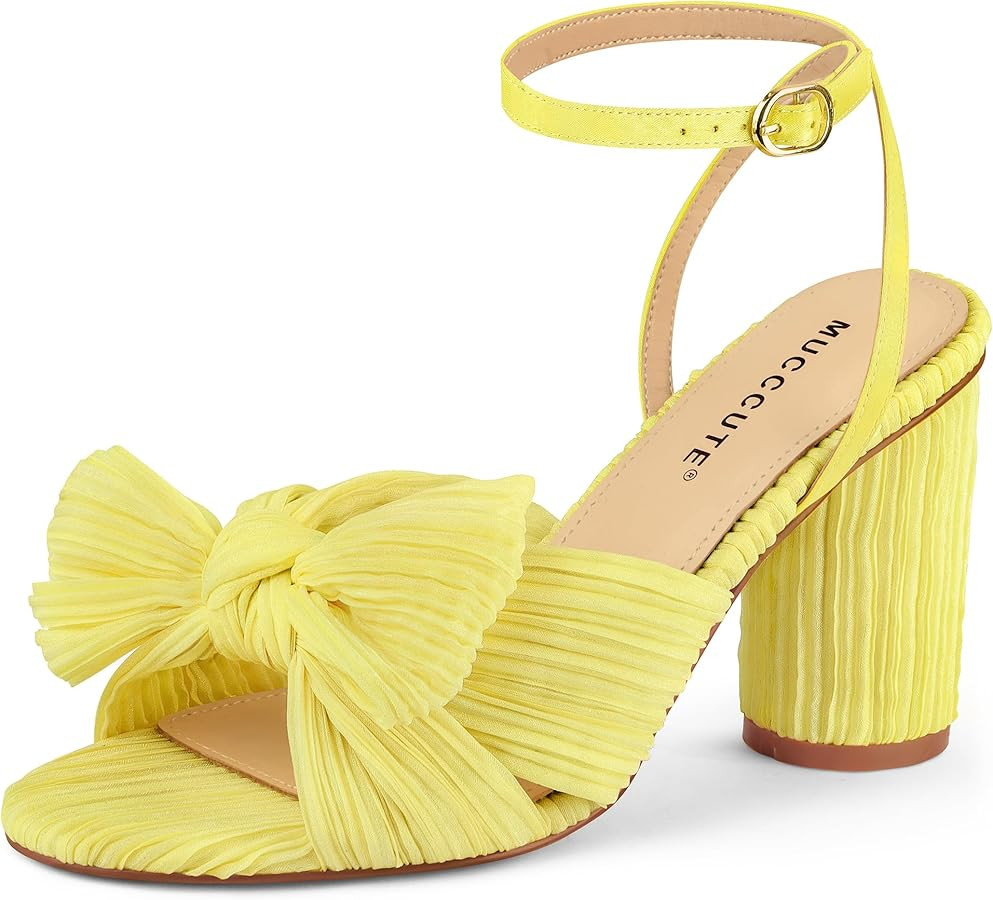 MUCCCUTE Women's Bow Knot Heeled Sandals Ankle Buckle Strap Chunky Heeled Open-toe Comfortable We... | Amazon (US)