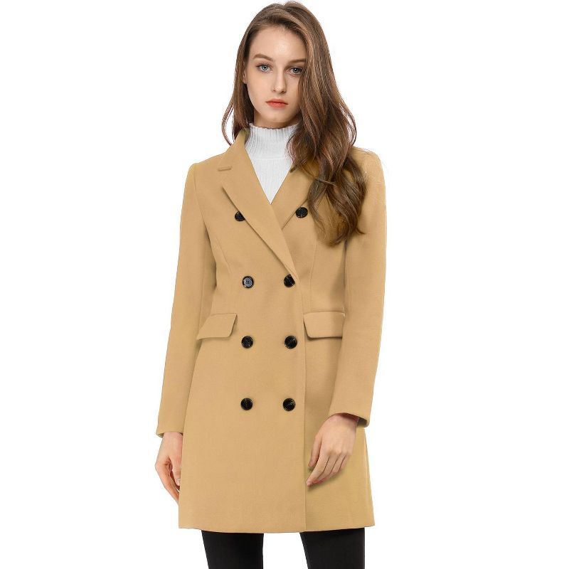 Allegra K Women's Notched Lapel Collar Double Breasted Mid Length Overcoat | Target