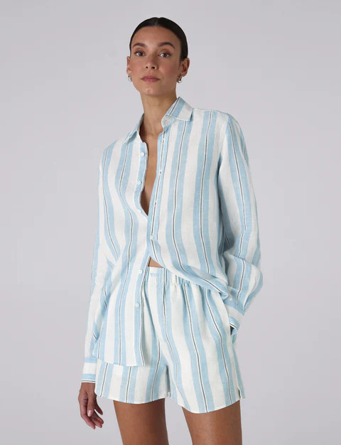 The Set: Linen Cornflower Blue Stripe Shirt & Boxer | With Nothing Underneath