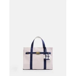 Free Assembly Women's Canvas Tote Handbag with Tote Charm, Natural/Navy | Walmart (US)
