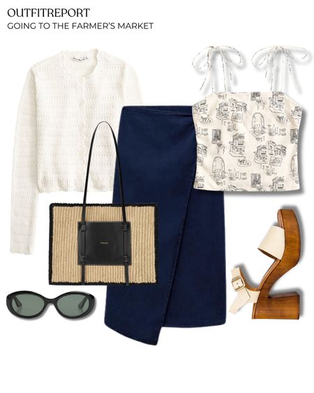 Midi skirt top cardigan and sandals block heels summer spring outfit 

#LTKshoecrush #LTKitbag #LTKstyletip