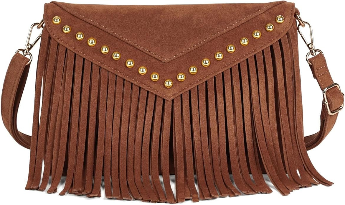 KouLi Buir Boho Western Fringe Purse for Women Double Velour Suede Crossbody Tassel Hobo Bag with... | Amazon (US)