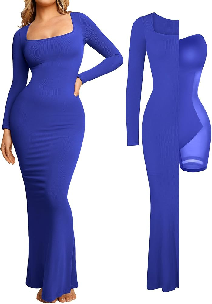 Popilush Long Sleeve Maxi Dress Bodycon Cocktail Dress Shapewear Tummy Control Fall Formal Dresse... | Amazon (US)