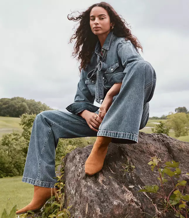 Petite Denim Bow Blouse in Authentic Vintage Mid Wash | LOFT