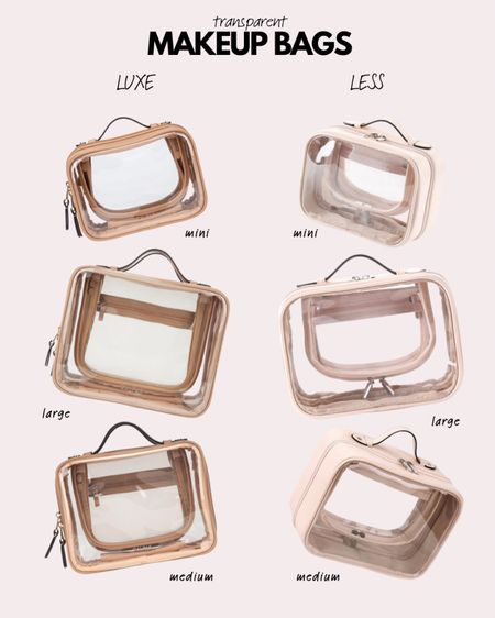 Clear transparent cosmetic + makeup bags. Luxe vs. Less. Great for travel. Amazon find. 

#LTKbeauty #LTKitbag #LTKfindsunder100