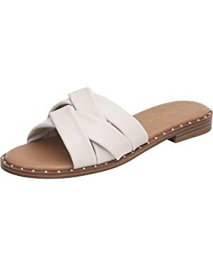 DREAM PAIRS Women' s Cute Slip On Studded Flat Slides Sandals | Amazon (US)