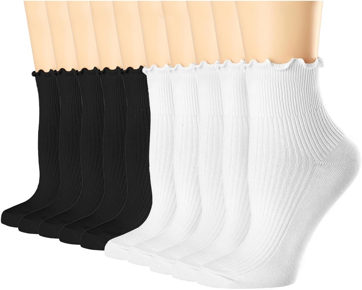 Mcool Mary Womens Ruffle Socks 10 Pairs,Casual Cute Ankle Socks Comfy Breathable Cool Knit Cotton... | Amazon (US)