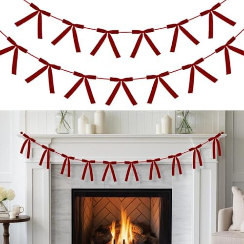 10ft Christmas Velvet Bow Garland Banner with 13 Pieces 5 x 7 Inches Craft Bows Vintage Ornaments... | Amazon (US)