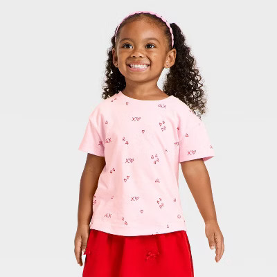 Toddler Girls' Valentine's Relaxed T-Shirt - Cat & Jack™ Light Pink 18M | Target
