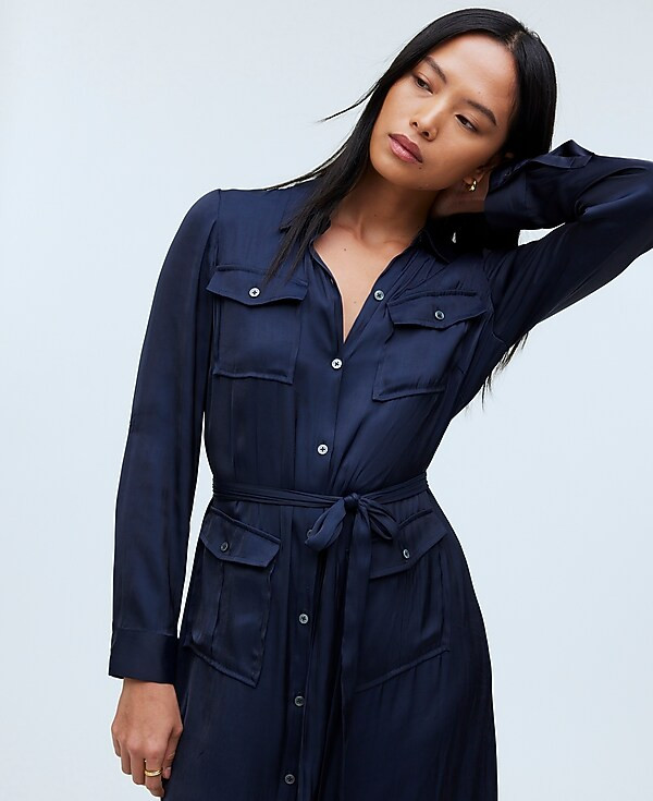 Button-Front Utility Shirtdress in Satin | Madewell | Madewell
