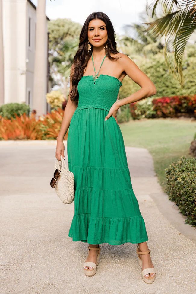 Pretty And Poised Kelly Green Halter Midi Dress | Pink Lily