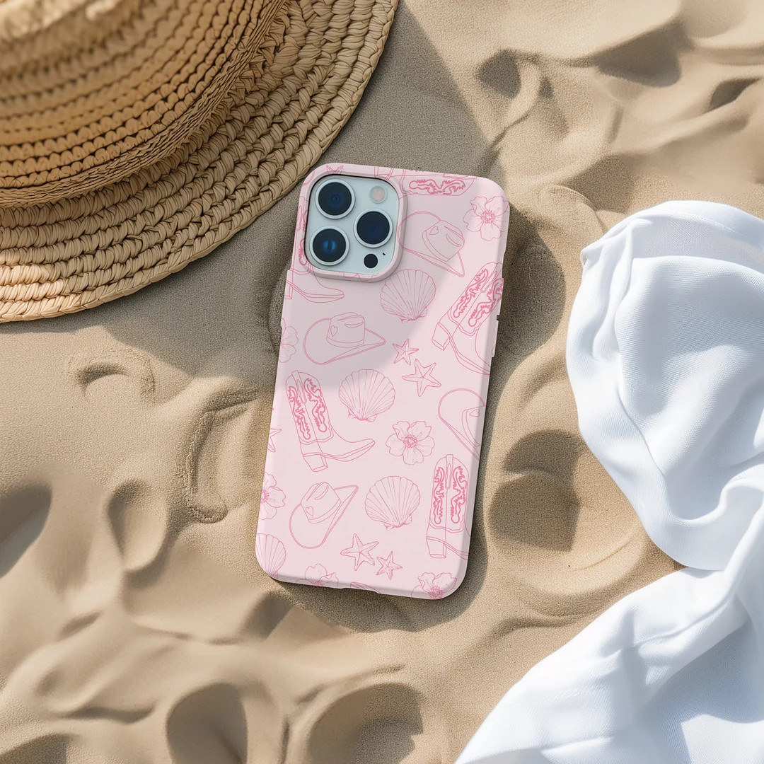 Pink Coastal Cowgirl Phone Case, Western Cowboy Boot Seashell Pattern, iPhone 15 14 13 12 11 Pro ... | Etsy (US)