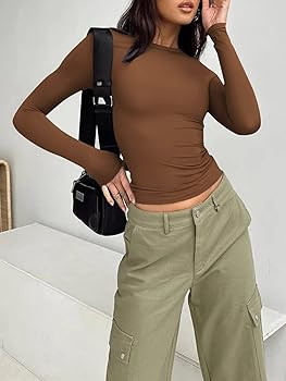 Trendy Queen Womens Long Sleeve Shirts Fall Fashion 2023 Crop Tops Basic Layering Workout Slim Fi... | Amazon (US)