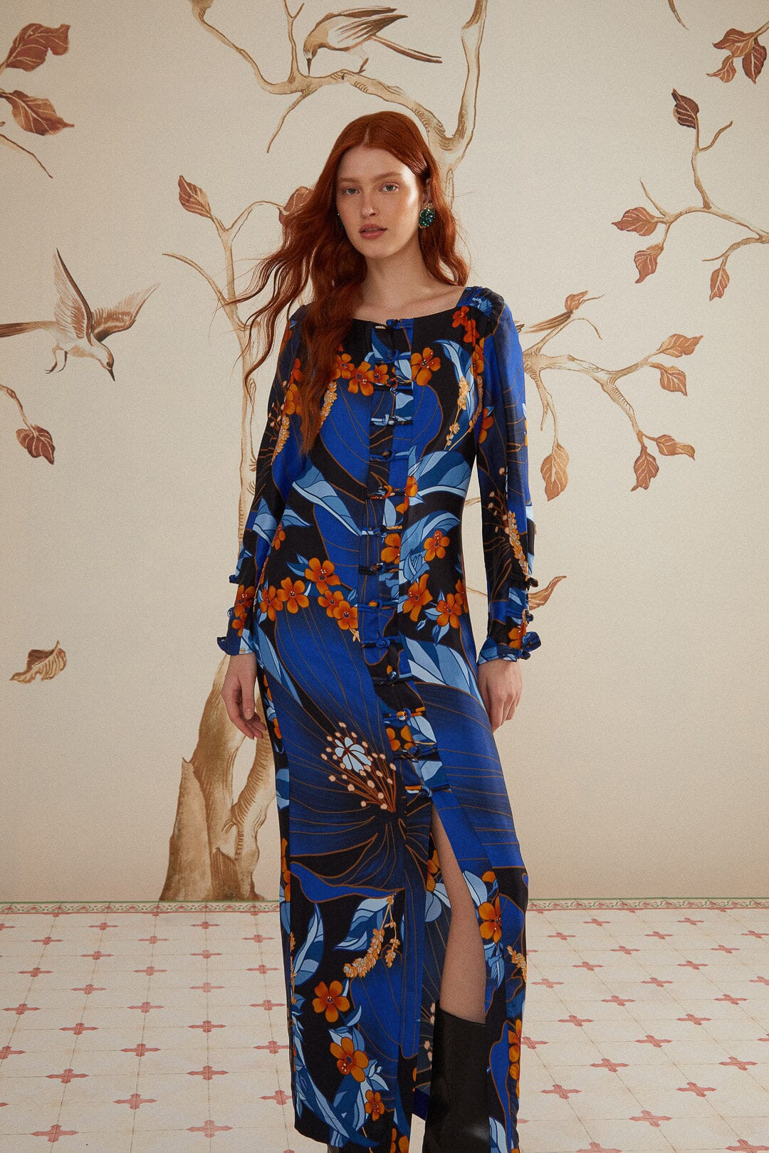 Black Pietra Floral LENZING™ ECOVERO™ Viscose Midi Dress | FarmRio (US)