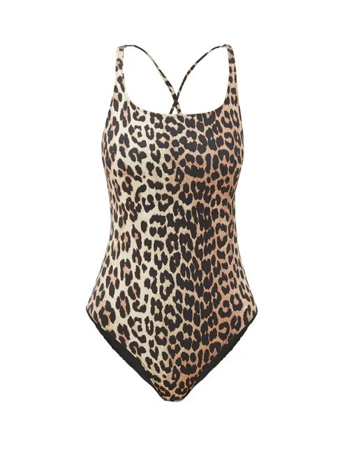 Ganni - Crossover-back Leopard-print Swimsuit - Womens - Leopard | Matches (US)