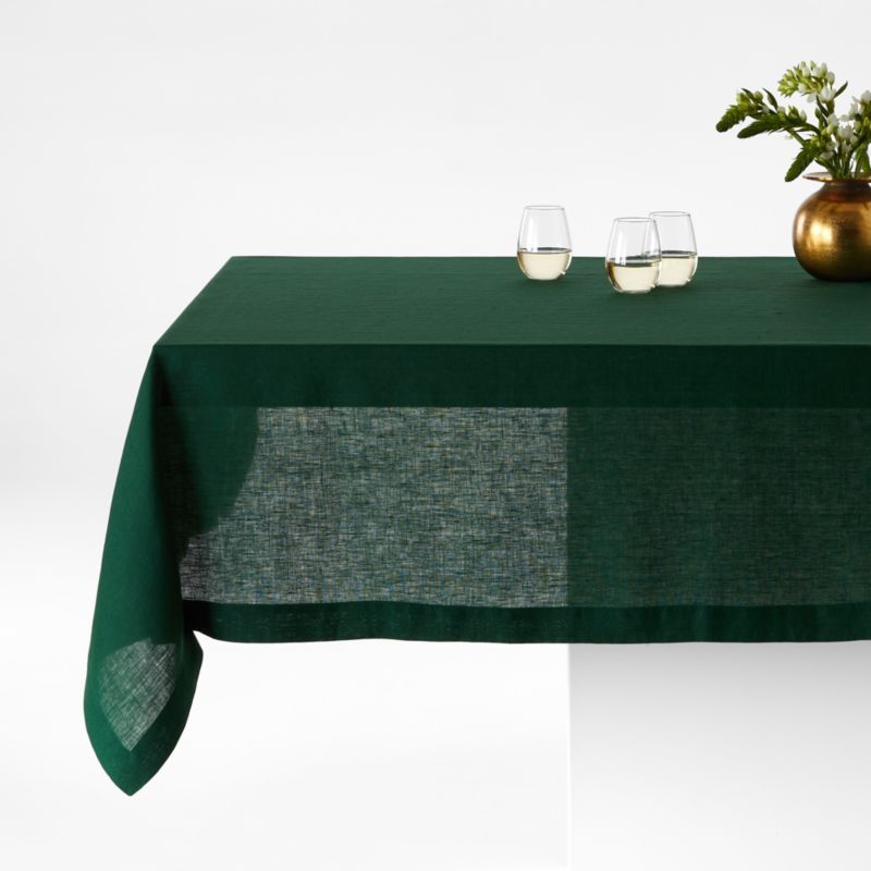 Marin Green Linen Tablecloth | Crate and Barrel | Crate & Barrel