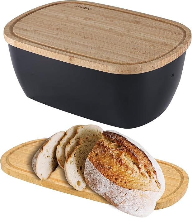 Bread Box for Kitchen Countertop - Bamboo Fiber Bread Bin with Reversible Cutting Board Lid, Juic... | Amazon (US)